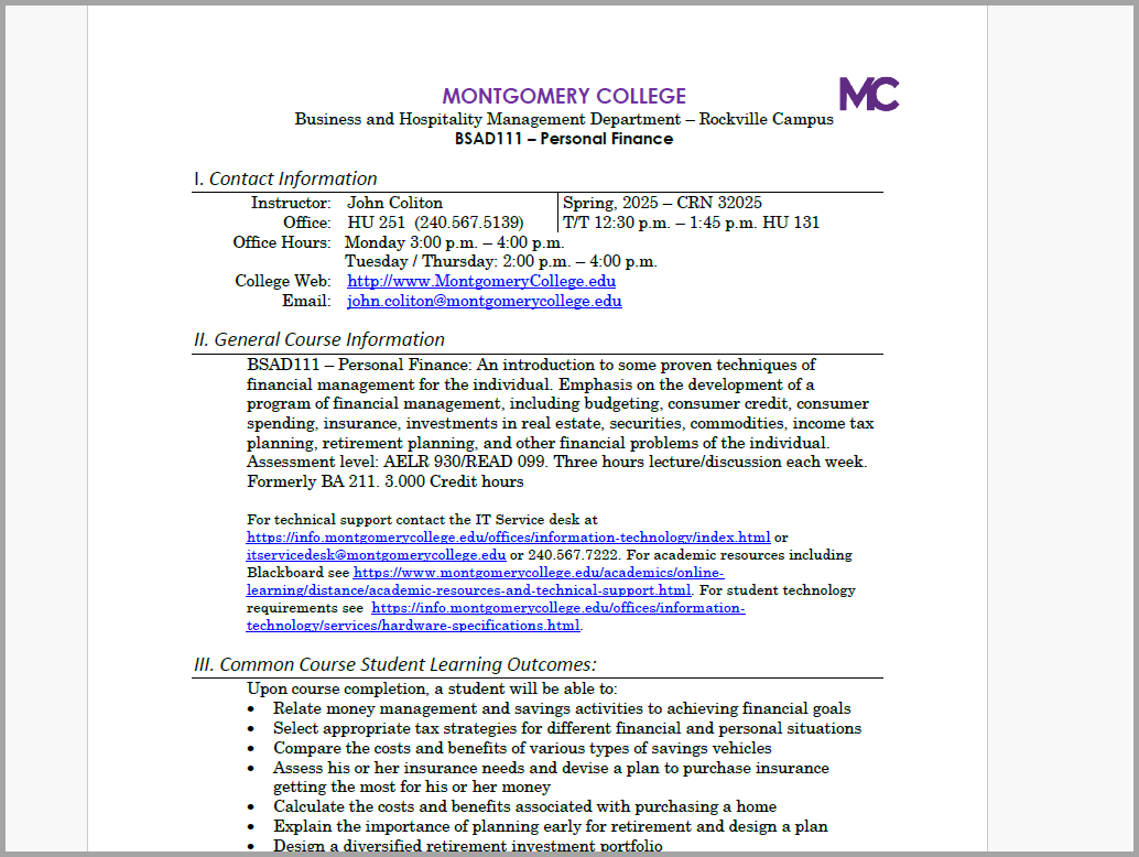 pcture of 12:30 p.m. class syllabus